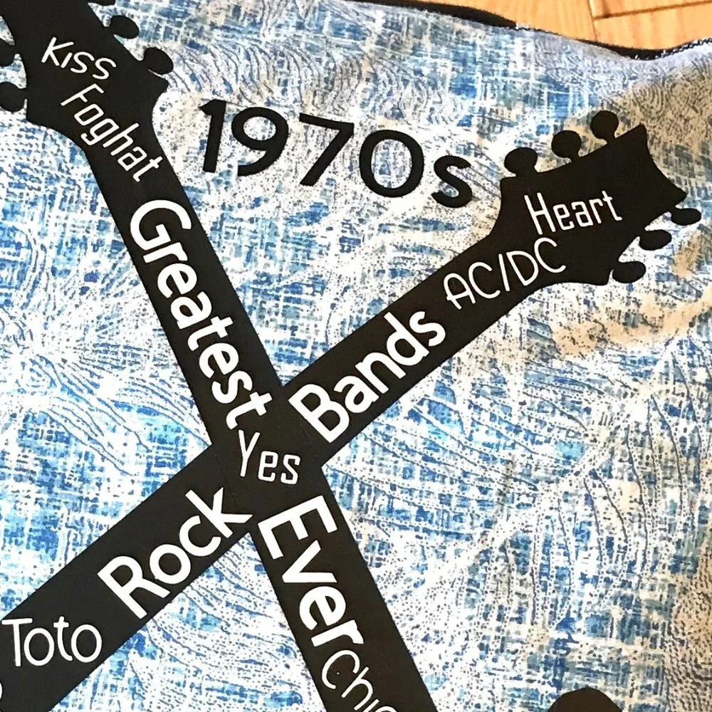 Handmade Pillow Cover, 1970s Rock Bands Guitars Music Room Decor 18 x 18 inches